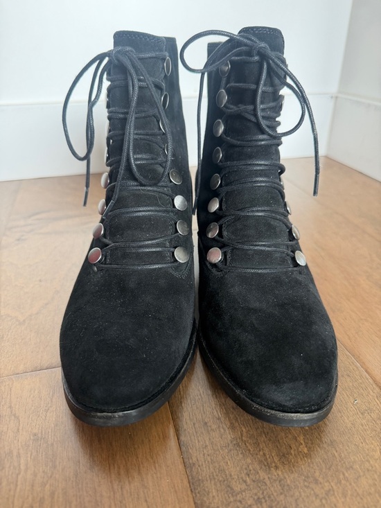 Earth Black Suede Lace-Up Ankle Boots with Button Detail - Picture 2 of 7